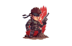 戴眼罩的Q版士兵在岩石地形上持步槍。