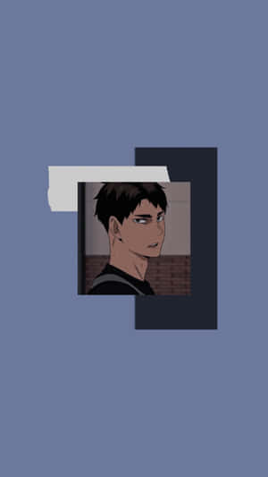 動畫角色肖像，以撕裂紙張層框住，背景為藍色。 — 排球少年 GIF 壁紙