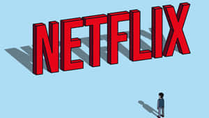 小人仰望巨大的紅色Netflix標誌，標誌投下陰影。