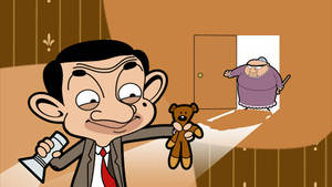 Mr Bean 抱著一隻泰迪熊和手電筒，他的母親憤怒地走進房間。 — 反斗奇兵2 壁紙