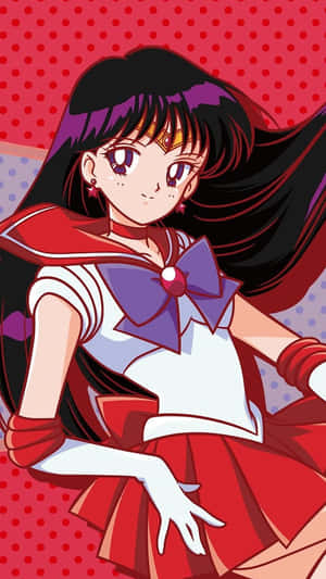 Sailor Mars 身穿紅白制服，背景是紅色圓點圖案。 — 火星 GIF 壁紙