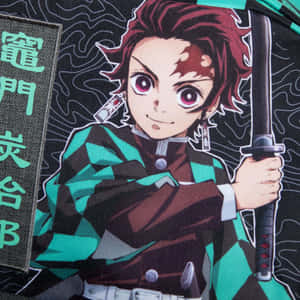 動畫角色竈門炭治郎身穿綠色和黑色格紋服裝持劍。 — 型酷鬼滅之刃 壁紙