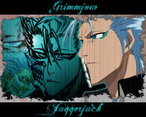 動畫角色葛力姆喬（Grimmjow）藍色頭髮和強烈眼神的風格化肖像。