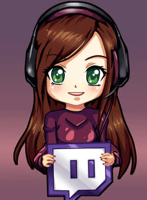 戴耳機的動漫女孩拿著Twitch標誌