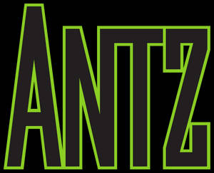 黑色背景上帶綠色輪廓的粗體黑色文字ANTZ。