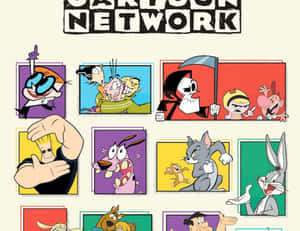 Cartoon Network 標誌與色彩繽紛框架中的經典動畫角色網格。