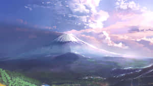 富士山雪峰與日出時的粉彩天空