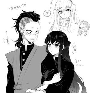 穿著傳統服飾的動畫角色，帶有對話氣泡和豐富的表情。