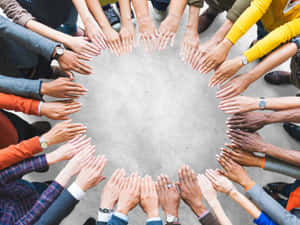 多種手在混凝土地板上形成一個圓圈，象徵團結與協作。