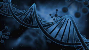 藍色發光DNA螺旋，宇宙背景中帶有分子結構。