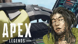 Apex Legends 角色手持未來感武器和發光介面。