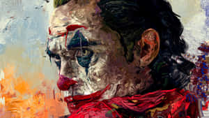 一幅畫作，描繪了一個妝容模糊、戴著紅色圍巾的小丑。 — 小丑 壁紙