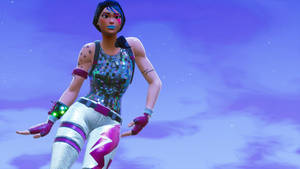 Fortnite角色穿著未來風格服裝，背景為繁星點點的紫色天空