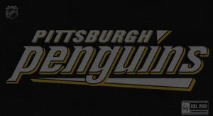 Pittsburgh Penguins NHL 球隊標誌，置於黑色紋理背景上。