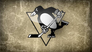 企鵝曲棍球球員標誌在刮痕紋理背景上。
