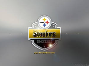 Steelers Nation 標誌在拉絲金屬背景上，下方有網站文字。