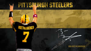 身穿鋼人隊球衣的足球員Ben Roethlisberger慶祝勝利。