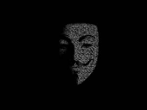 一個由白色文字在黑色背景上組成的人形剪影。 — 鬼滅之刃面具 壁紙