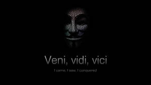 一個帶有拉丁語短語 Veni vidi vici 的發光文字面孔剪影。 — 政治 壁紙