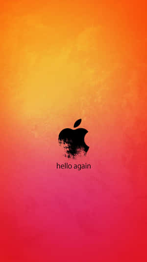 黑色Apple標誌，帶有「hello again」文字，位於彩色漸變背景上。