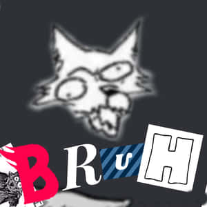 風格文字 BRUSH，背景中有一個模糊的卡通貓臉。