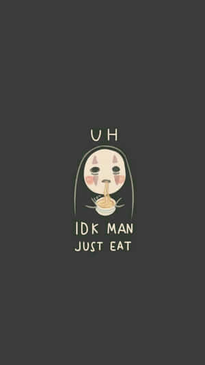 可愛的鬼魂角色正在吃麵條，並帶有文字「uh idk man just eat」。