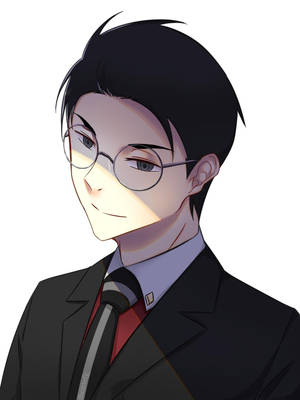 動漫風格男子身穿西裝戴眼鏡溫柔微笑 — 咒術回戰 壁紙