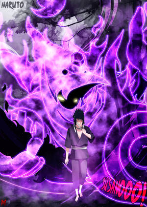 動畫忍者召喚出帶有發光眼睛和火焰光環的紫色惡魔。 — 淺紫色動態圖片 壁紙