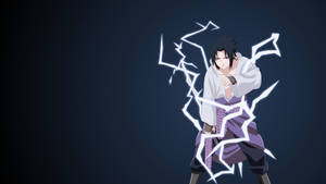 深藍色背景上，被劈啪作響的白色閃電包圍的動漫忍者。 — 武士Champloo 壁紙