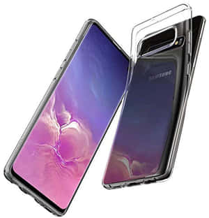 Samsung手機配透明殼和彩色抽象屏幕壁紙