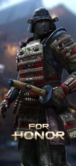 身穿戰鬥盔甲的武士武士手持武士刀，帶有「For Honor」遊戲標題。 — Galaxy S22 Ultra 壁紙