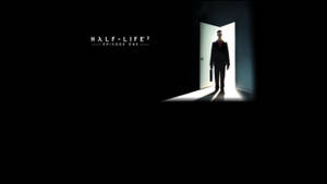 一個穿著西裝的男人站在門口，背後有光照射，Half-Life 2 Episode One標誌可見。