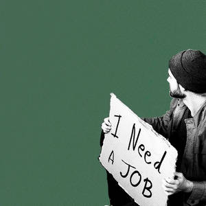 手持寫有 I Need A JOB 標語牌的人
