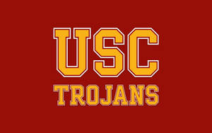 深紅色背景上黃色和白色的USC Trojans運動標誌 — 紅色 壁紙