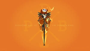南瓜王 Jack Skellington 身穿萬聖節服飾，背景為橙色。