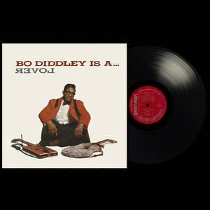Bo Diddley 專輯封面，附黑膠唱片和結他 — 音樂 GIF 壁紙
