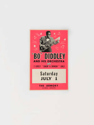 Bo Diddley 及其樂團於7月1日在俄勒岡州阿斯托利亞的 The Armory 舉行的復古音樂會海報。 — 音樂 GIF 壁紙