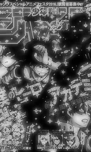 在漫畫封面上，動漫角色以動態姿勢被閃爍星星環繞。 — Galaxy Tab A 壁紙
