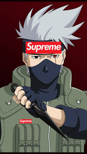 動漫忍者，白色頭髮，戴面具，手持帶有Supreme標誌的刀。 — 古勒比加 壁紙