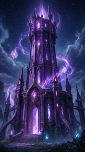 哥德式城堡在星空下閃耀著紫色魔法。 — 爐石戰記 壁紙