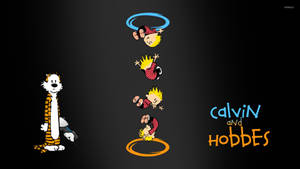 Calvin 和 Hobbes 卡通角色進行雜技表演，帶有漫畫標題。 — 卡爾文與霍布斯 壁紙