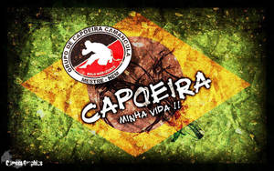 巴西國旗，帶有卡波耶拉標誌和文字 capoeira minha vida