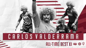 Carlos Valderrama 和隊友穿著足球球衣，以狂野的爆炸頭慶祝。 — 黑白 壁紙