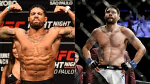 兩位赤裸上身的MMA拳手在UFC稱重活動中擺姿勢。 — 電腦 GIF 壁紙