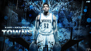職業籃球運動員 Karl Anthony Towns 身穿狼隊制服，手持兩個籃球。 — 銀色 壁紙