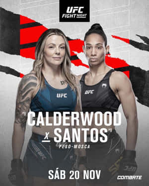 兩位身穿UFC裝備嘅女性MMA拳手為比賽卡海報向前凝視。