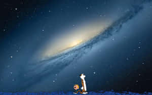 卡爾文與霍布斯仰望夜空中的螺旋星系。 — 夜空 壁紙