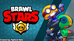 Brawl Stars 遊戲標誌與三個色彩繽紛的卡通戰士。