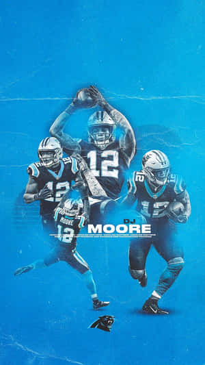NFL 球員 DJ Moore 穿著卡羅來納黑豹隊制服擺出動作姿勢。