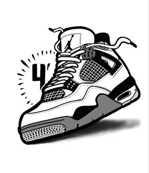 Jordan 4 運動鞋插圖，旁邊有一個風格化的數字四。